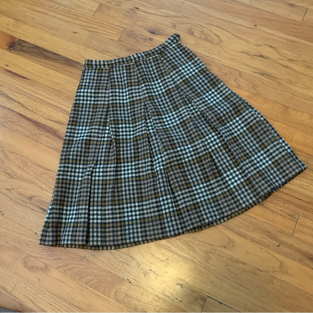 Saks Fifth Avenue Brown Plaid Box-pleat Skirt